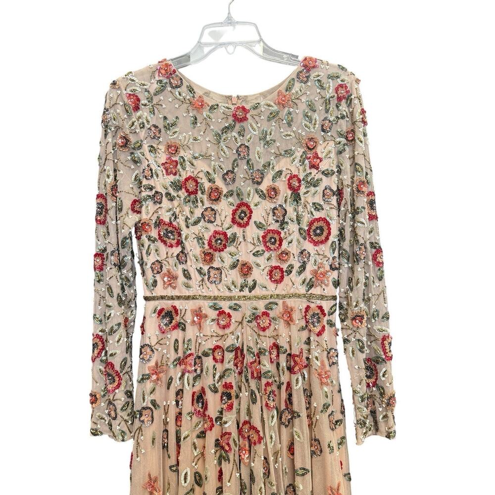 MAC DUGGAL Beige Embellished High Neck Long Sleeve A Line Gown Size 8 - Picture 3 of 6